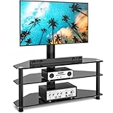 Rfiver TV Rack Glas Fernsehtisch TV Ständer für 32-70 Zoll Fernseher, ±45° Schwenkbar & Höhenverstellbar TV Eckschrank Möbel Fernsehschrank mit 3 Regal aus gehärtetem Glas | Max 50KG VESA 600x400mm