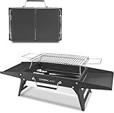 Charmline 35,6 x 22,9 cm Desktop-Holzkohlegrill, Hebbares Grillnetz, platzsparender Grill für drinnen und draußen, BBQ Grill für Camping, Garten, Picknick, Strandpartys, Schwarz