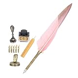 Uxsiya Federkiel-Set, Retro-Federstift-Feder und Edelstahl-Vintage-Geschenk, Kalligraphie Komfortable Federstift-Geschenke mit geschnitztem Anzug Bürohaus(Dunkelpink)