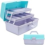 Creahaus 30,5cm 3-Regal Mehrzweck-Aufbewahrungsbox, Sortierbox, Organizer Box, Bastelbox, Nähkasten, Medizinkoffer, Toolbox, Angelkoffer mit 2 Regalen (Blau Lila)