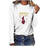 Damen Pullover Oberteile Damen 2023 Kaninchen Bedruckt Rundhalsshirt Bluse Shirt Langarm Casual Tunika Tops Langarmshirt