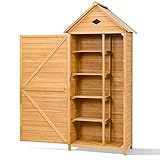 GOPLUS Gerätehaus Gartenhaus Geräteschuppen Geräteschrank Gartenschrank Gartenschuppen,Hellbraun, aus Holz, 70 x 35,5 x 176cm