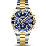 HANPOSH Herren Uhr Uhren Herren Chronographen Edelstahl Wasserdicht Armbanduhr Herren Quarz Uhren mit Datum Business Casual Uhr für Männer (A01-Silber Gold Blau)