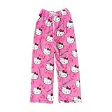 Hello Kἰtty Pyjama Hose 3 Taschen - Schlafanzug Damen Lang Winter Flanell Pyjama Kuschel Pyjamahose Flauschig Schlafhose Cartoon Kawaii Bequeme Warme Kordelzug Loungewear Mädchen Geschenk für Sie