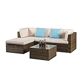 Balkonmöbel, Lounge Gartenmöbel Set Wetterfeste Polyrattan Sitzgruppe mit weich gepolsterten Kissen, inklusive Tisch mit hochwertiger Glasplatte