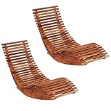 Makastle 2er Set Schwingliege Liegestuhl mit Holzrahmen Sonnenliege Gartenliege Schaukelstuhl Relaxliege Relax Stuhl Wohnzimmersessel für Garten und Terrasse, 149 x 60 x 86 cm Braun