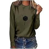 Damen Pullover Langarmshirt Damen Löwenzahn Bedruckt Langarm Rundhalsshirt Bluse Shirt Casual Tunika Kleidung Oberteile Tops