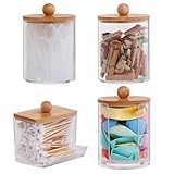 4 Stück Wattestäbchen Behälter,Make-up-Organizer-Set,Acryl Wattestäbchen Behälter mit Bambusdeckel, Wattepadspender zur Aufbewahrung im Schlafzimmer, Bad und Wohnzimmer