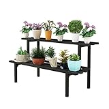 GZHENH Gartenregal 2-stufiger Metall-Pflanzenständer, Pflanzentisch Für Draußen Flower Rack Stand Blumentopfhalter Aufbewahrung Organizer Rack Garten Display Regal ( Farbe : Schwarz , Größe : 75x40x50