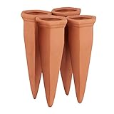 Relaxdays Tonkegel Bewässerung 4er Set, Pflanzen Wasserspender Ton, Wein und PET Flaschen Bewässerungskegel, Terracotta, Orange