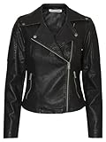 Noisy may Damen Kunstleder Jacke Biker Jacket Übergangsjacke Langarm Shacket PU Coated NMREBEL, Farben:Schwarz-2, Größe:S