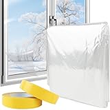 Thermo Cover Fenster 1,6 m x 10 m, Transparente POF Isolierfolie zur Wärmedämmung an Fenstern, Thermofolie Fenster mit 2 Rolle Selbstklebende Band, Fenster Isolierung Gegen Kälte