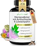 JAHRESVORRAT: 365 Mariendistel Artischocke Löwenzahn Kapseln - nur 1 Kapsel pro Tag - 250mg Mariendistel-Extrakt mit Silymarin + 200mg Artischocken-Extrakt mit Cynarin & 50mg Löwenzahn-Extrakt - vegan