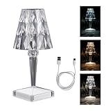 Ideen mit Herz LED-Tischlampe mit Kristalloptik | Diamant | moderne Nachttisch-Lampe | Deko | 25,5 cm hoch | dimmbar und wiederaufladbar