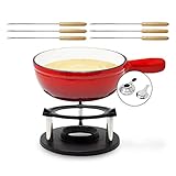 ToCis Big BBQ Fondueset inklusive 6 Fondue Gabeln | Käsefondue mit Stövchen 1,5 L | Emailliertes Fondue für Fleisch geeignet | Gusseisen Fondue auch mit Brühe einsetzbar | Schokofondue Farbe: rot