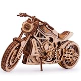 Wood Trick Motorrad mit Gummibandmotor - Fahrten bis zu 4,6 m - Mechanisches Modellbausatz für Erwachsene und Kinder - Keine Batterien - 3D Holzpuzzle