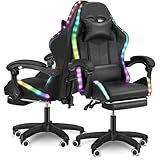 Oyajia Gaming-Stuhl, Gaming Chair LED, RGB Computerstuhl mit Lautsprecher, Fußstütze und Lendenkissen, Racing Gamer Stuhl, Ergonomisch Bürostuhl, mit Verstellbare Kopfstütze.