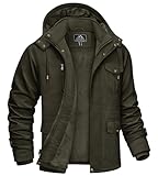 KEFITEVD Herren Fliegerjacke Winter Cargo Jacke Gefüttert Warm Parka mit Abtrennbar Kapuze Windjacke Outdoor Winddicht Kapuzenjacke Männer Atmungsaktiv Fleecejacke Dunkeloliv 3XL (Etikett: 7XL)