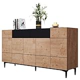 Newfurn Kommode Schwarz Wildeiche Sideboard Vintage Industrial - 180x90x42 cm (BxHxT) - Highboard Anrichte - [Nizza.Three] Wohnzimmer Schlafzimmer Flur Esszimmer