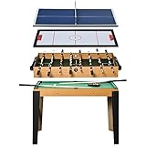 HOMCOM 107cm 4 in 1 Multigame Spieltisch Partyspiel inkl. Tischtennis Kickertisch Billardtisch Eishockeytisch ab 14 Jahren Stahl Natur+Schwarz