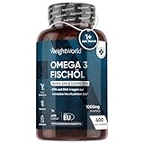 Omega 3-400 Kapseln 1+ Jahr Vorrat-1000mg Fischöl pro Tag - Essentielle Omega 3 Fettsäuren mit EPA & DHA - Für Herz, Gehirn & Blutdruck (EFSA) - Natürliches Fisch Öl aus Sardellen - WeightWorld