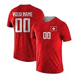 Yolovi Personalisiertes Fussballtrikot mit Namen Nummer Drucken Nationalflagge Sport Casual Trikots Fussballshirts für Herren Damen Jugendliche Switzerland