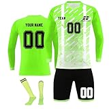 Generisch Lange Ärmel Fußball Trikot für Jungen/Herren, Personalisierte Fussball Trikot mit eigenem Namen Nummer und Logo Kinder/Erwachsene, Fussball Trikots Shorts und Socken Anzug