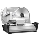 Brotschneidemaschine, Elektrischer Allesschneider mit 19cm Edelstahlklinge (Abnehmbar), 0-15mm Einstellbare Dicke Wurstschneidemaschine Schneidet Fleisch, Brot und Käse, für den Heimgebrauch, 150W