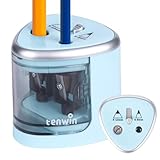 tenwin Elektrischer Bleistiftspitzer, Doppelloch-Batteriespitzer für 6-12mm No.2/Buntstifte, langlebige Klinge zum schnellen Anspitzen, geeignet für Schule/Klassenzimmer/Büro/Haus, Blau