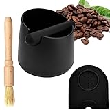 Abklopfbehälter für Siebträger und Kaffee Tamper Matte Silikon mit Reinigungsbürste Knock Box Espresso Abschlagbox mit Abnehmbarer Klopfstange Tampermatte Zubehör Zum Kaffeesatz Sammeln & Recyceln