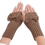 Kurze Bogenhandschuhe Herbst und Winter Damen Niedlich Handgelenk Gestrickte Wolle Warme Fingerlose Handschuhe Skihandschuhe Fäustlinge Herren, khaki, Einheitsgröße