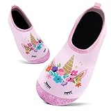 Badeschuhe Kinder Schwimmschuhe Wasserschuhe Schnell Trocknend Strandschuhe Aquaschuhe für Mädchen Baby Beach Pool(Flash Pink Einhorn,5.5/6 UK Child,22/23 EU)