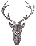 Spetebo Hirschgeweih 10 Ender - Wand Deko in Silber Optik 30x15 cm - Hirschkopf Skulptur Jagd Geweih