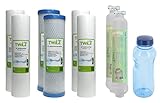 TWaLa GRATIS Kavodrink Trinkflasche 0,5L + Wasserfilter Set 10' 8-teilig Umkehrosmose Anlage RO Sediment Aktivkohleblock Aktivkohlegranulat 6 Vorfilter + 2 Nachfilter