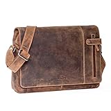 ALMADIH Leder Umhängetasche Dylan Premium Rindsleder BV - Ledertasche Laptop Fach 15 Zoll Aktentasche Messenger Unitasche Schultertasche Freizeittasche Tragetasche Herren Unisex braun (Dylan Vintage)