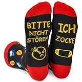 Trustnice Lustige Gaming Socken Gamer Geschenk Mit Spruch Bitte Nicht Stören Ich Zocke Zocken Socken Lustig Neuheit Geburtstag Geschenke Für Zocker Männer Herren Jungs Damen Spieler (Baumwolle, Rot)