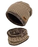 K.tchard Kinder Wintermütze Beanie Hut mit Schal Set Slouchy Strickmütze Warme Knit Skull Cap Fleecefutter Hat 2-8 Jahre