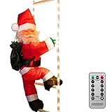 MONZANA® LED Weihnachtsmann Leiter XL 90cm für In-/Outdoor Timer 8 Leuchtfunktionen dimmbar Santa Claus Nikolaus Weihnachtsdeko Weihnachtsfigur