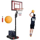 COSTWAY Basketballständer 105-260 cm höhenverstellbar, Basketballkorb Outdoor mit Ständer & 2 Rädern, Korbanlage mit Gewichtssack, Basketball & Pumpe, Mobile Basketballanlage für Kinder, Jugendliche