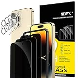 NEW'C 3 x Sichtschutz Panzer Schutz Glas für iPhone 14 Pro Max (6,7 Zoll) und 3 x Kamera Panzer Schutz Glas Kameraschutz für iPhone 14 Pro Max (6,7 Zoll) -Einfaches Installationswerkzeug enthalten