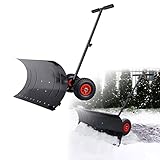 HENGMEI Schneeschieber mit Rädern Schneeschaufel Mobile Höhenverstellbar Schneeräumer, Schneeschild 75 cm Arbeitsbreite Höhe 42 cm, Schwarz