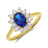 Lucardi - Damen Silberring mit blauem Zirkonia, Vergoldet - Ring - 925 Silber - Gelbgold legiert - 19/60 mm - Nickelfrei