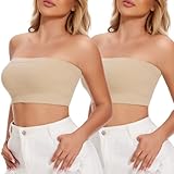 JOYSHAPER Trägerlose BHs für Damen, nahtlos, Bandeau-Bralette, Schlauch-Top, 2 Packungen, Nude+nackt, Medium