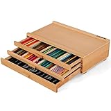 VISWIN Aufbewahrungsbox für Künstler mit 3 Schubladen, aus Holz, für Pastellkreide, Bleistifte, Stifte, Marker, Pinsel und Werkzeuge, natürlich