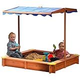 dobar® Sandkasten aus Massivholz | Schwenkbares & höhenverstellbares Dach | Sandkiste mit Plane | Sandbox inkl. Bodenplane | Kinder-Sandkasten Outdoor | 112 x 112 x 112 cm | Blau