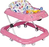 Royalde Lauflernhilfe Baby Walker Lauflernwagen Gehfrei Kindersitz Höhenverstellbar mit Spielzeug Funktionen Lenkrad und Hupe Pink