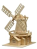 Pebaro 873 Holzbausatz Windmühle, 3D Puzzle Bauwerk, Modellbausatz, Basteln mit Holz, Holzpuzzle, Bastelset, vorgestanzte Holzplatte, ausbrechen, zusammenstecken, fertig, Geschenkidee