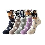 Bakicey Damen Mädchen Socken Stricken Socken Strümpfe Baumwolle Nette Cartoon Gemustert Mädchensocken - Elastisch Sport Socken Füßlinge Kurzsocken (35-39, Gepunkteter Hund)