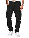 TARAINYA Herren Cargohose Baumwolle Hose Herren Kordelzug Outdoorhose Stretch Chino Männer Modern mit Taschen Schwarz 3XL