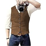 Solovedress Herren Casual Wolle Fischgrätmuster Anzug Weste V-Ausschnitt Tweed Weste für Hochzeit Groomsmen(Braun,XXL)